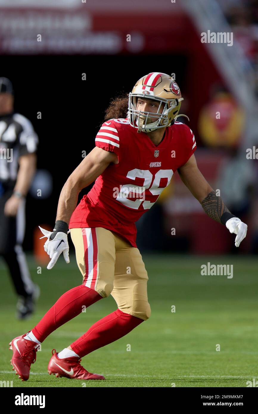 San Francisco 49ers safety Talanoa Hufanga (29) during an NFL football game  against the Minnesota Vikings in Santa Clara, Calif., Sunday, Nov. 28,  2021. (AP Photo/Jed Jacobsohn Stock Photo - Alamy