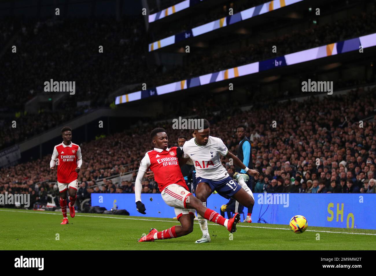 Eddie Nketiah of Arsenal and Ryan Sessegnon of Tottenham Hotspur - Tottenham Hotspur v Arsenal, Premier League, Tottenham Hotspur Stadium, London, UK - 15th January 2023  Editorial Use Only - DataCo restrictions apply Stock Photo