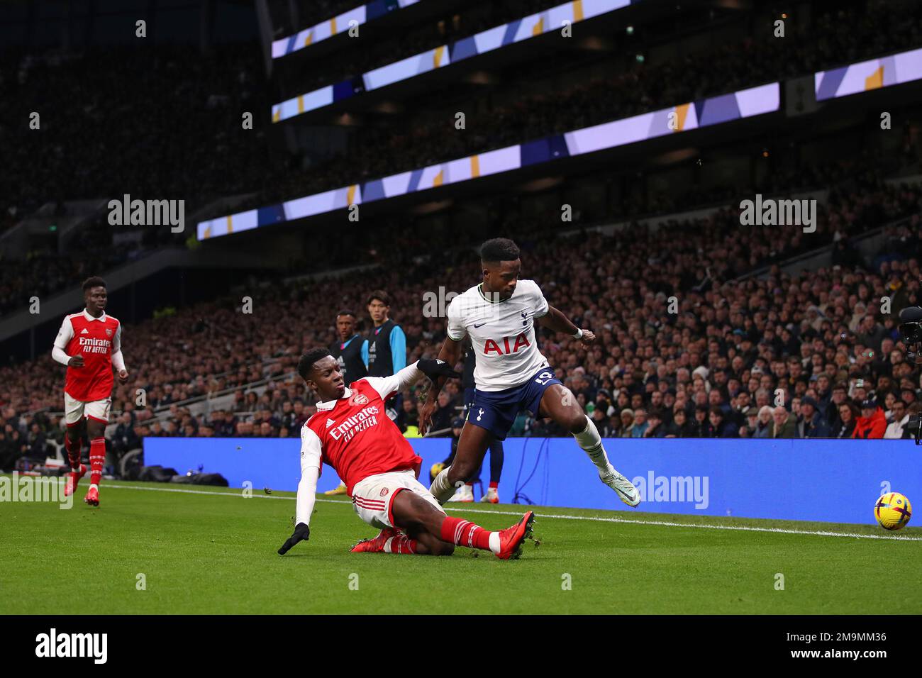 Eddie Nketiah of Arsenal and Ryan Sessegnon of Tottenham Hotspur - Tottenham Hotspur v Arsenal, Premier League, Tottenham Hotspur Stadium, London, UK - 15th January 2023  Editorial Use Only - DataCo restrictions apply Stock Photo