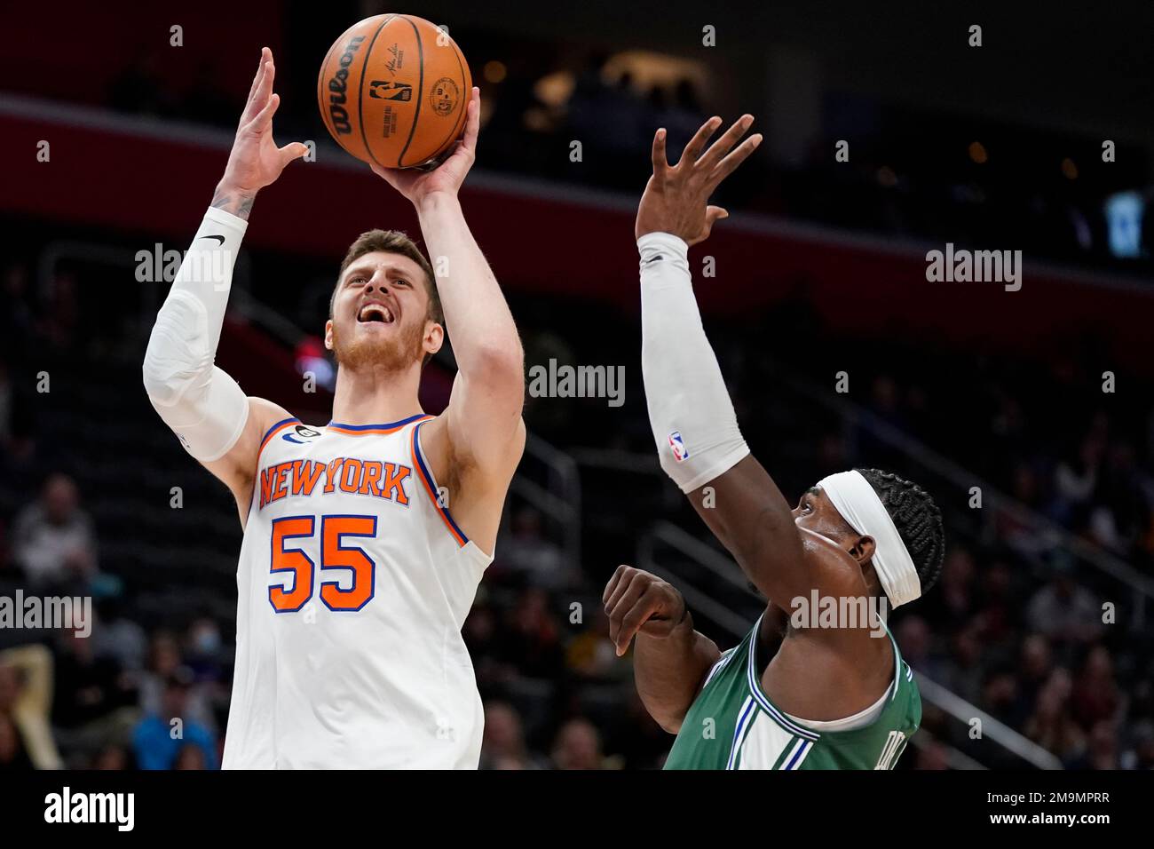 Detroit Pistons center Jalen Duren dunks during the first half of an NBA  basketball game against the New York Knicks, Tuesday, Nov. 29, 2022, in  Detroit. (AP Photo/Carlos Osorio Stock Photo - Alamy