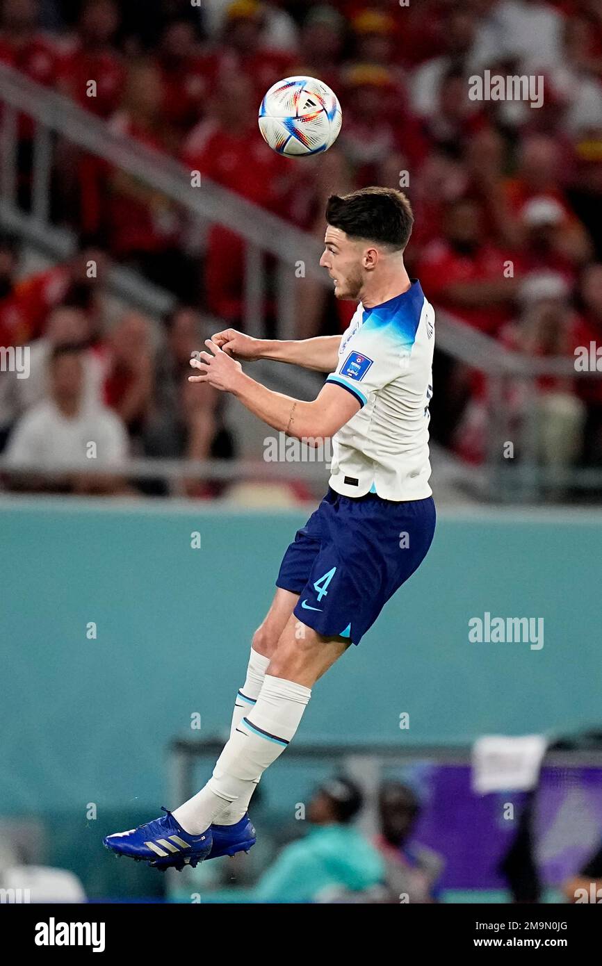 Declan Rice For England England's Declan Rice reaches for a header during the World Cup group B ...