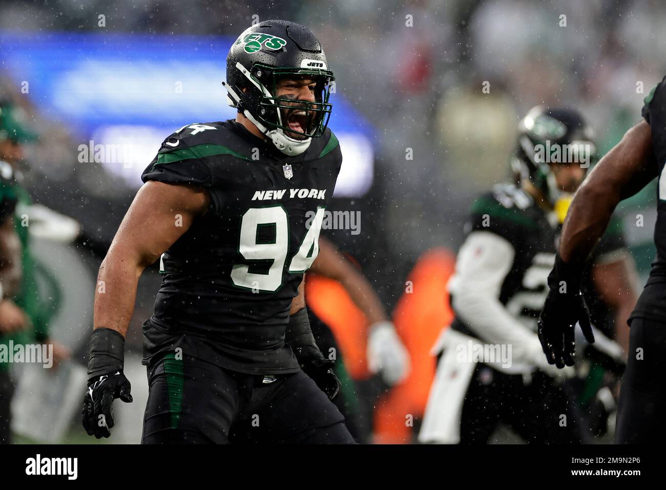 New York Jets defensive end Solomon Thomas (94) reacts against the Chicago  Bears during an NFL football game Sunday, Nov. 27, 2022, in East  Rutherford, N.J. (AP Photo/Adam Hunger Stock Photo - Alamy