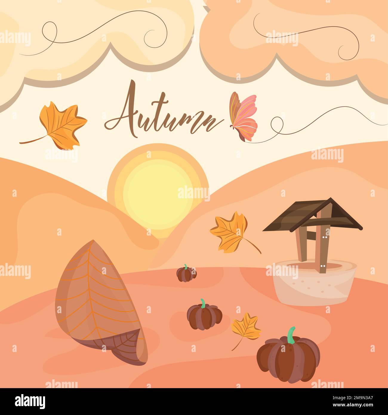 Colored autumn seasonal landscape view Vector Stock Vector Image & Art ...