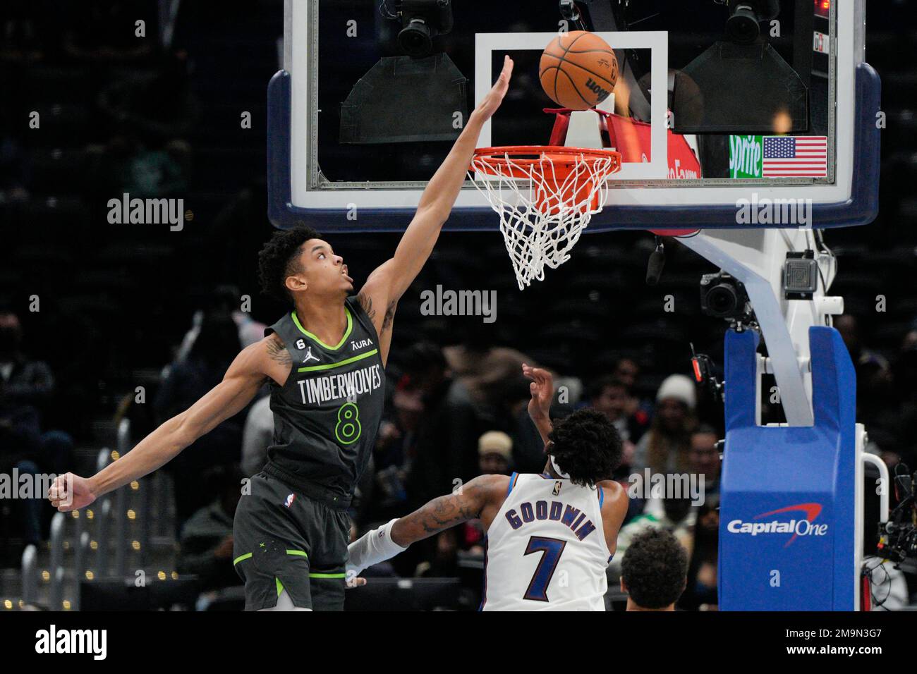 Minnesota Timberwolves forward Josh Minott (8) dunks in the second half of  an NBA basketball game against the Atlanta Hawks, Monday, March 13, 2023,  in Atlanta. (AP Photo/Brett Davis Stock Photo - Alamy