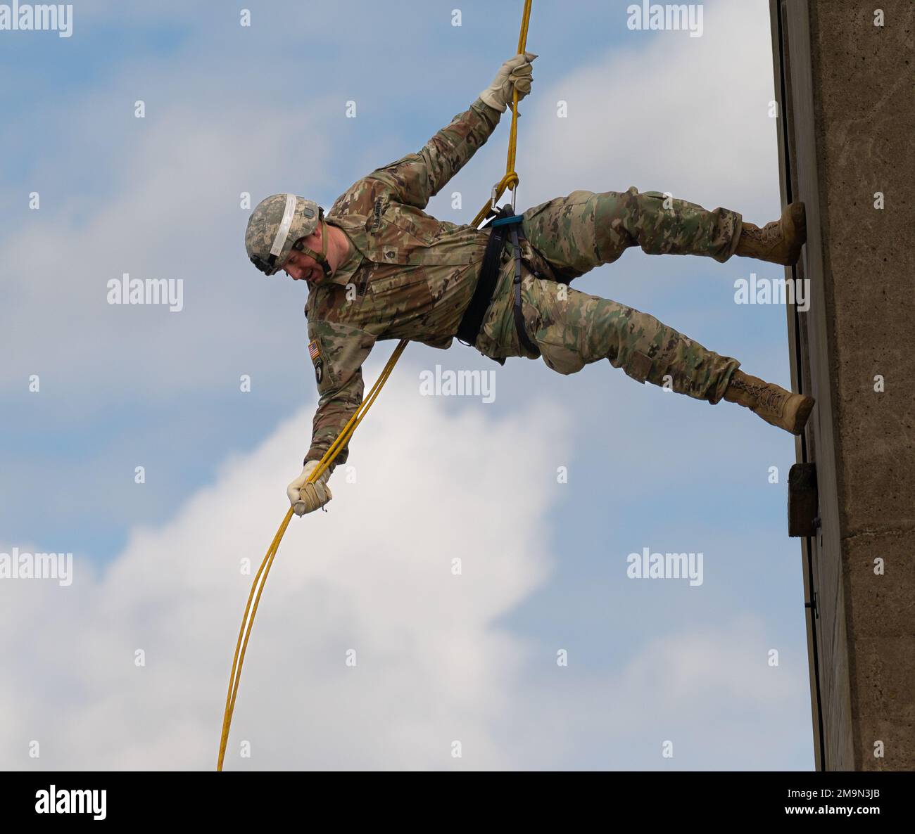 Sgt. 1st Class James Rucks on rappel during the 821 Troop Command