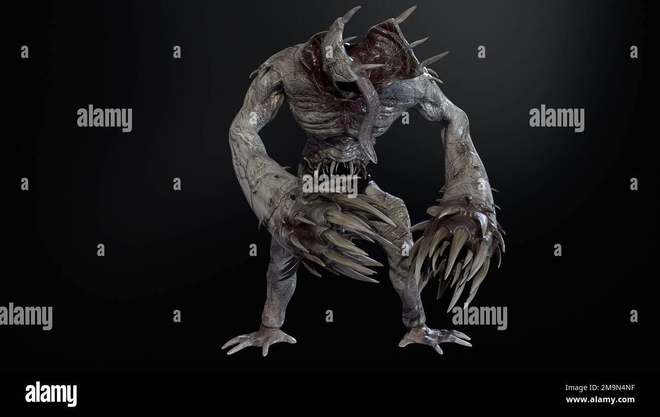 MUTANT MONSTER　FOLLOW ME Mythical Mutant monster on chromakey background 3d render Stock
