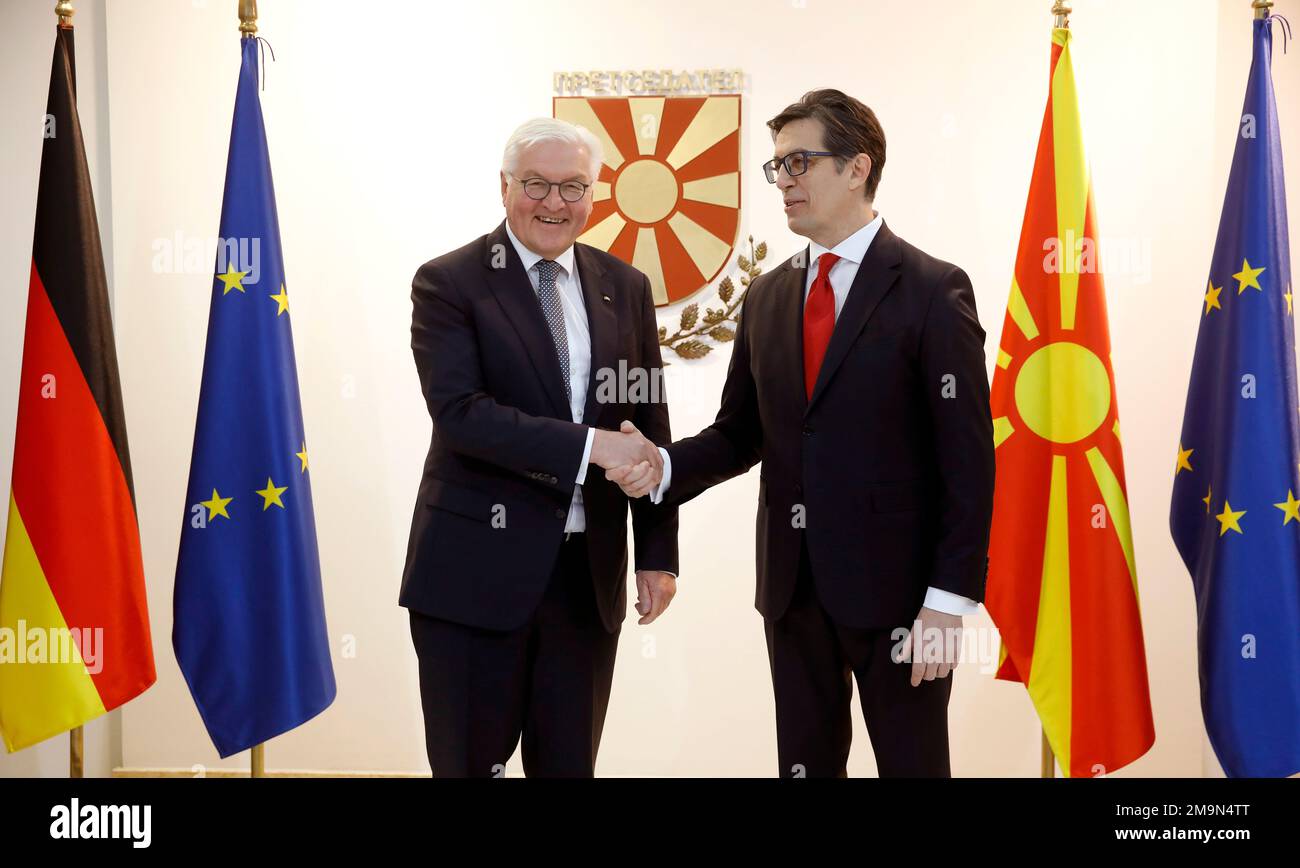 German President Frank-Walter Steinmeier, left, shakes hands with North ...