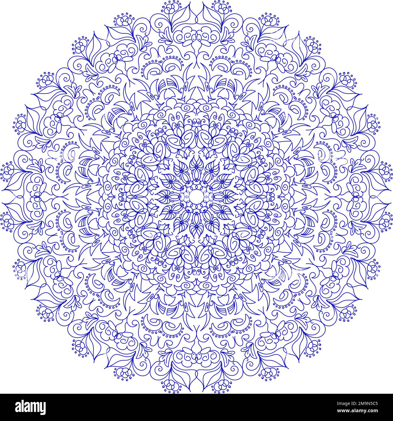 Abstract stroke blue pattern in orient style mandala on transparent background Stock Vector