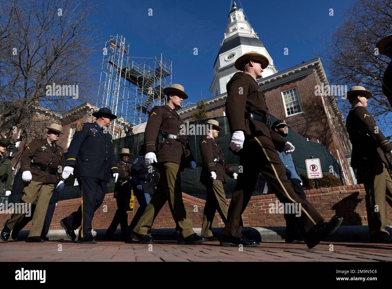 Maryland police officers walk to the State House prior to Maryland Gov ...