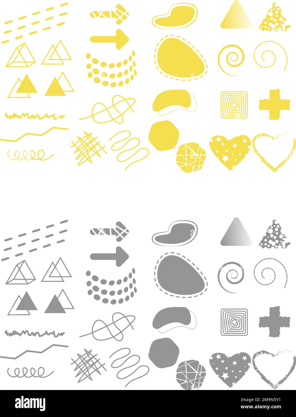 Set of Abstract Modern Graphic Elements in Ultimate Gray and Illuminating Stock Vector