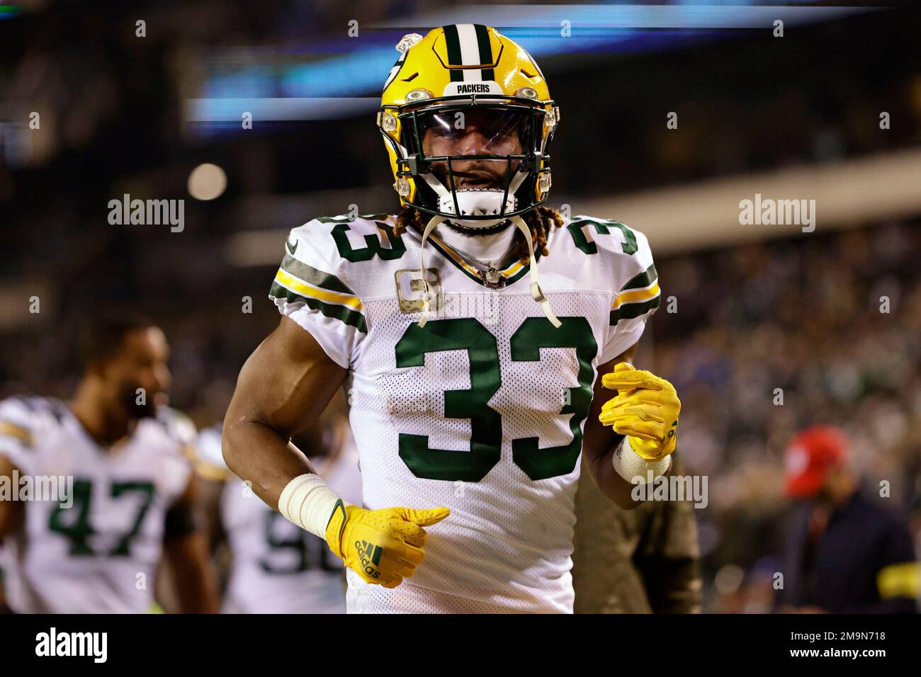 Green Bay Packers running back Aaron Jones (33) during an NFL football game  against the Philadelphia Eagles, Sunday, Nov. 27, 2022, in Philadelphia.  (AP Photo/Rich Schultz Stock Photo - Alamy