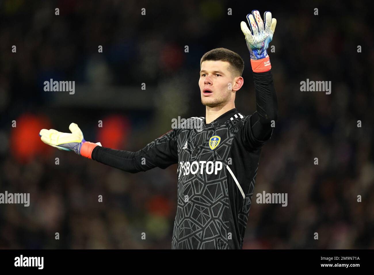 Leeds United goalkeeper Illan Meslier during the Emirates FA Cup third round replay match at Elland Road, Leeds. Picture date: Wednesday January 18, 2023. Stock Photo