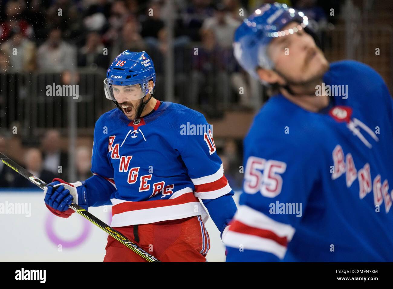 New York Rangers center Vincent Trocheck (16) reacts after missing a