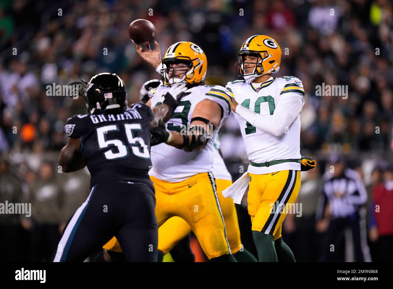 Green Bay Packers quarterback Jordan Love in action during an NFL