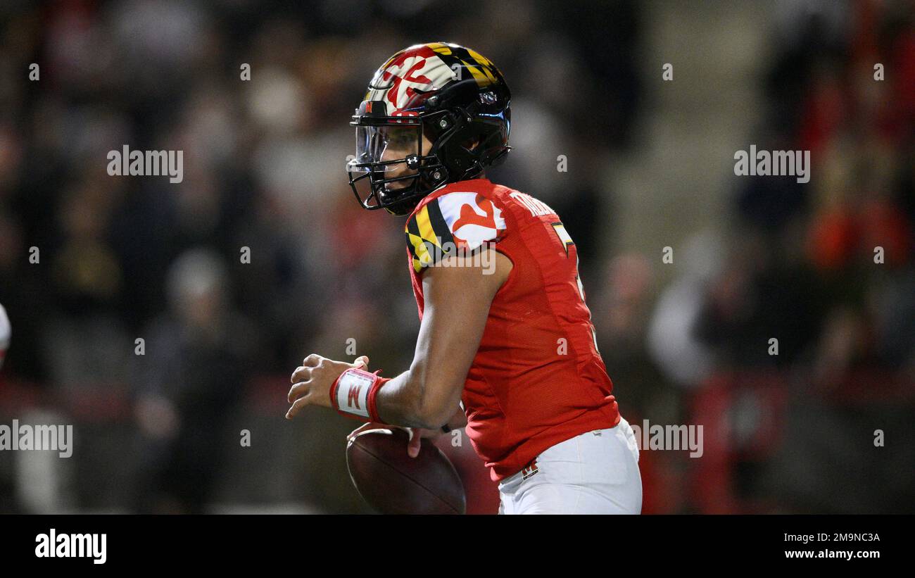 Maryland quarterback Taulia Tagovailoa (3) in action during the second half  of an NCAA college football game against Ohio State, Saturday, Nov. 19,  2022, in College Park, Md. Ohio State won 43-30. (