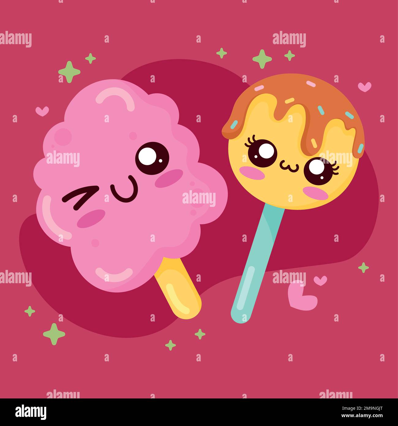 cotton candy with lollipop kawaii characters Stock Vector Image & Art ...