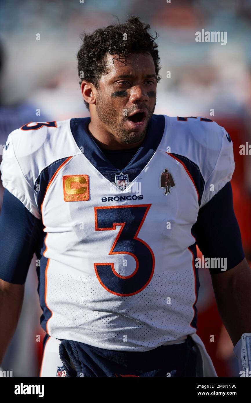 Denver Broncos quarterback Russell Wilson (3) on the sideline during an ...