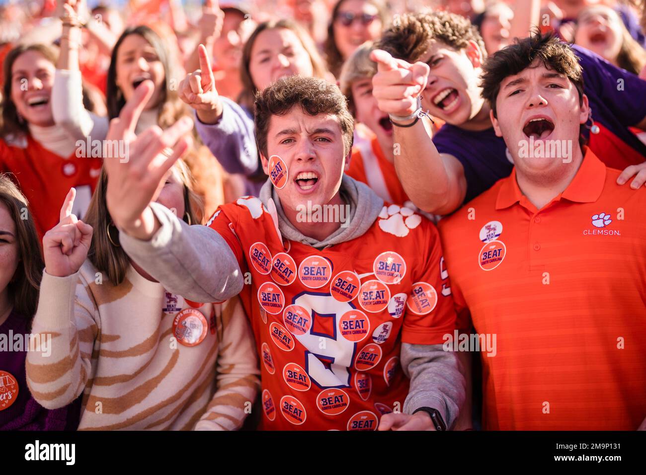 Clemson student fans cheer during an NCAA college football game against
