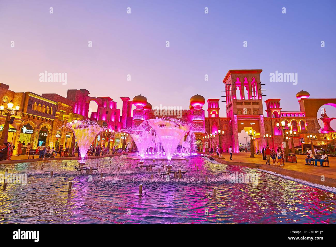 DUBAI, UAE MARCH 6, 2020 The bright magenta lighting dancing