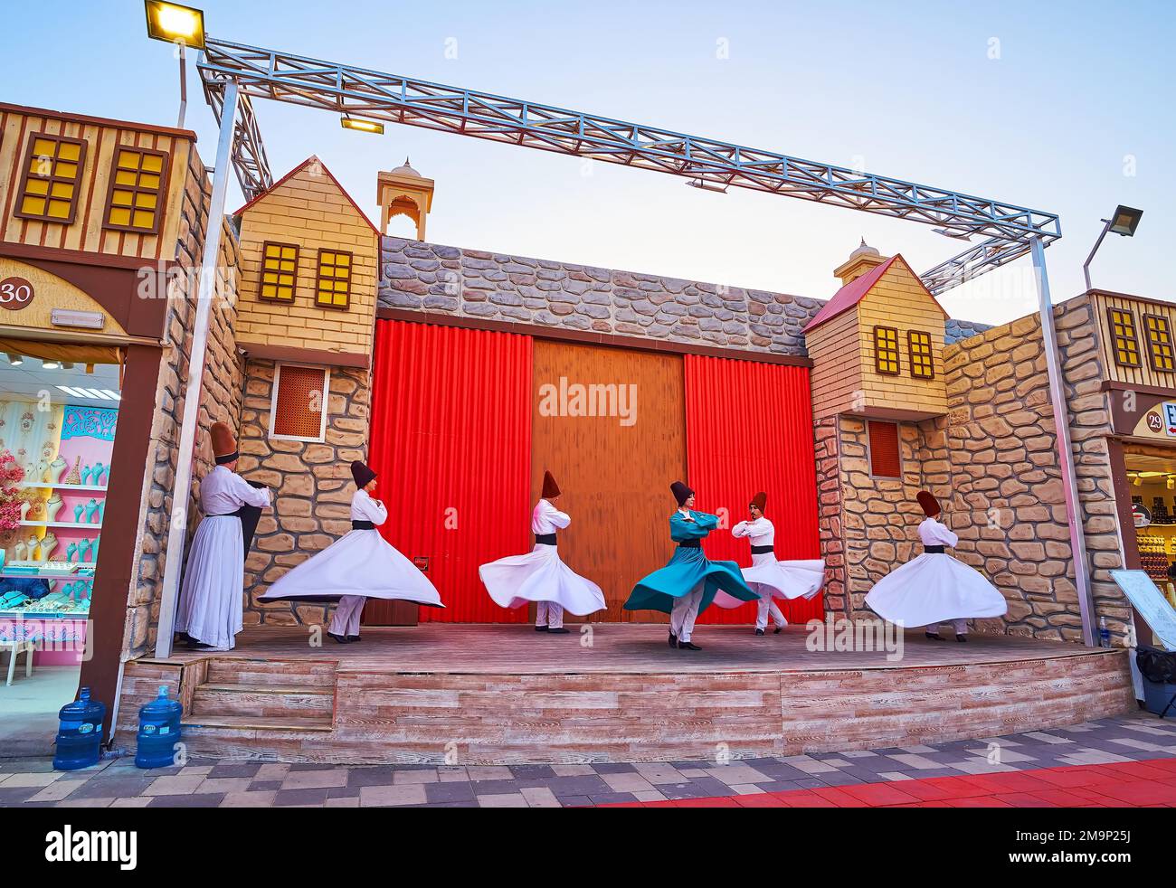 DUBAI, UAE - MARCH 6, 2020: The Pavilion of Turkey of Global Village Dubai attracts visitors with Whirling Dervishes performance, on March 6 in Dubai Stock Photo