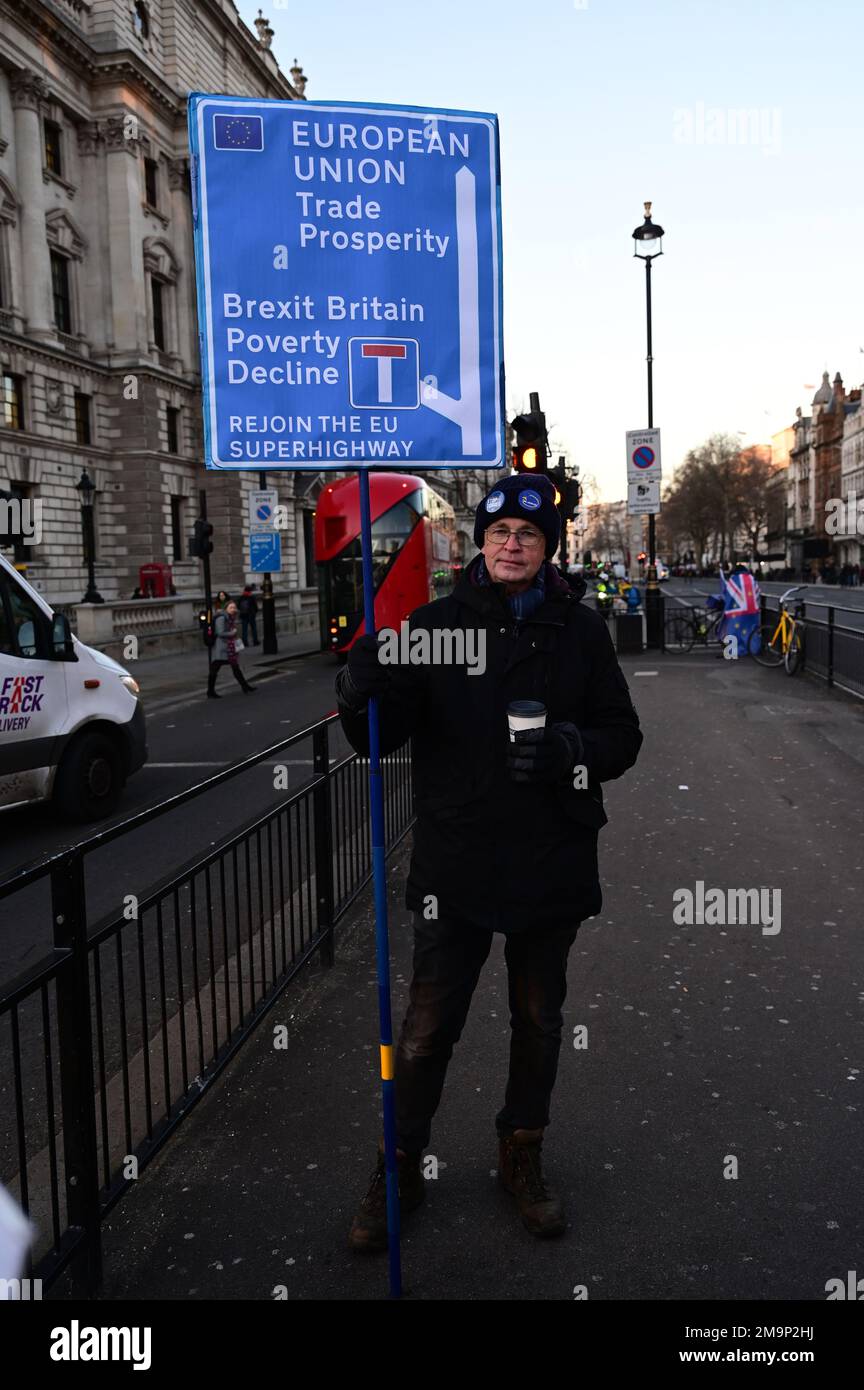 Westminster, London, England, UK. January 18 2023. Brexit is not working rejoin EU. The ruin of the NHS, the cost of living crisis, food security actually, everything goes wrong. Credit: See Li/Picture Capital/Alamy Live News Stock Photo