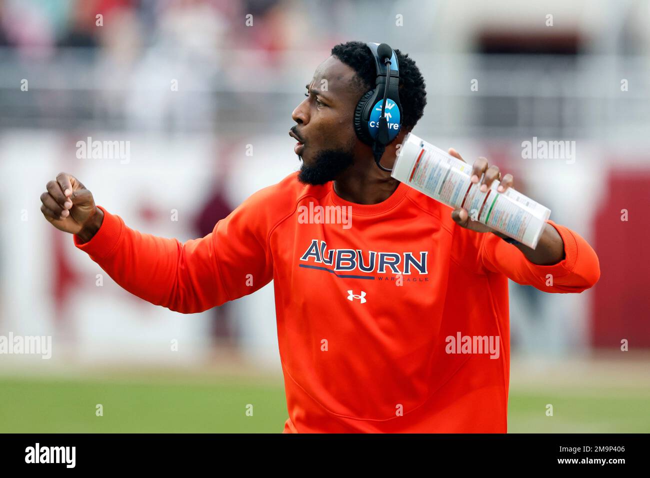 Auburn interim head coach Carnell Williams reacts to a stop against Alabama  during the first half of an NCAA college football game, Saturday, Nov. 26,  2022, in Tuscaloosa, Ala. (AP Photo/Butch Dill