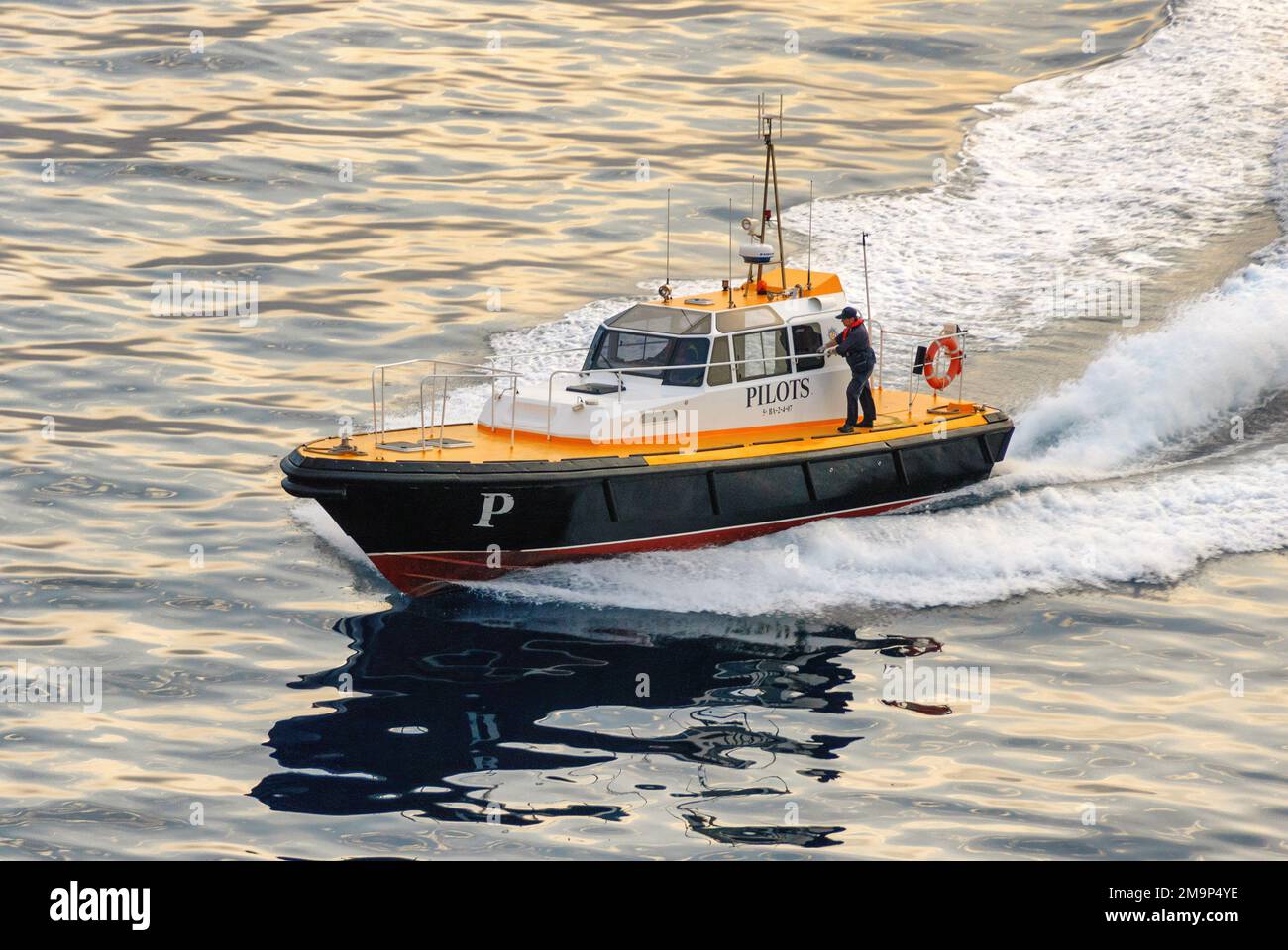A Spanish pilot boat at the Port of Barcelona Stock Photo Alamy