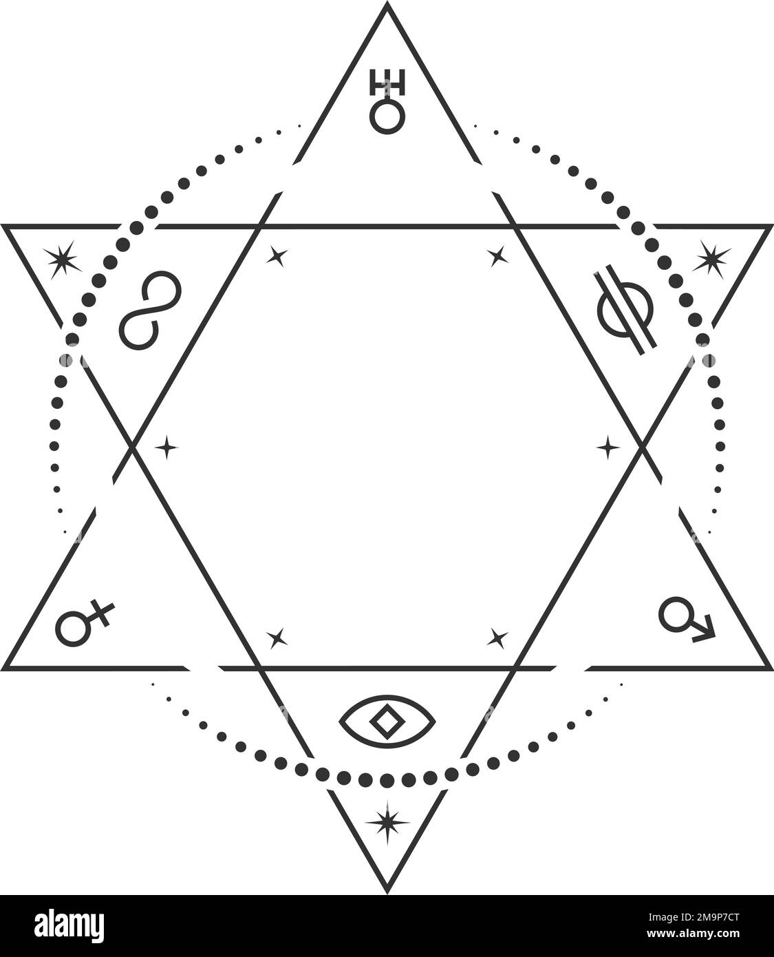 Alchemy star template. Celestial astrology line symbol Stock Vector