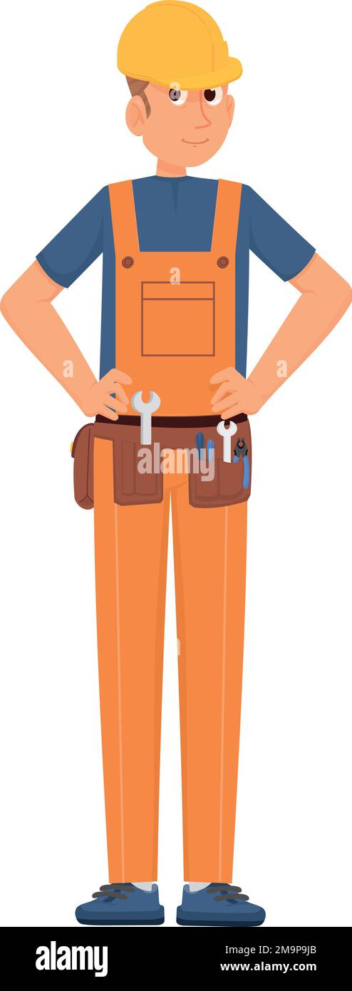 Cartoon handyman. Repair service worker. Man with tools Stock Vector