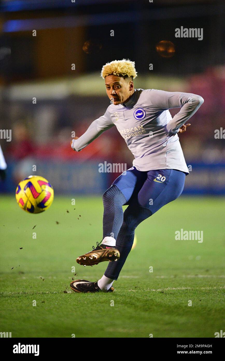 Crawley, UK. 18th Jan, 2023. Victoria Williams of Brighton and Hove Albion warms up before during the FA Women's League Cup Group C match between Brighton & Hove Albion Women and West Ham United Ladies at The People's Pension Stadium on January 18th 2023 in Crawley, United Kingdom. (Photo by Jeff Mood/phcimages.com) Credit: PHC Images/Alamy Live News Stock Photo