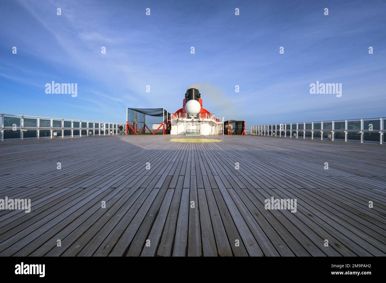 Outside deck views from on board the Cunard trans-Atlantic ocean liner Queen Mary 2. Stock Photo