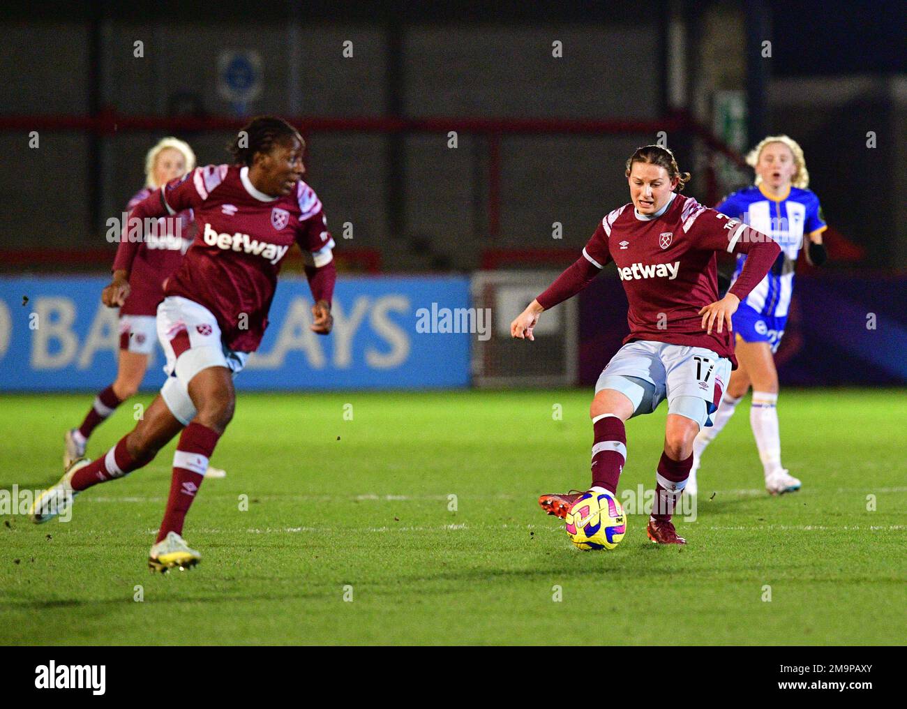 Crawley, UK. 18th Jan, 2023. Mel Filis of West Ham United during the FA Women's League Cup Group C match between Brighton & Hove Albion Women and West Ham United Ladies at The People's Pension Stadium on January 18th 2023 in Crawley, United Kingdom. (Photo by Jeff Mood/phcimages.com) Credit: PHC Images/Alamy Live News Stock Photo