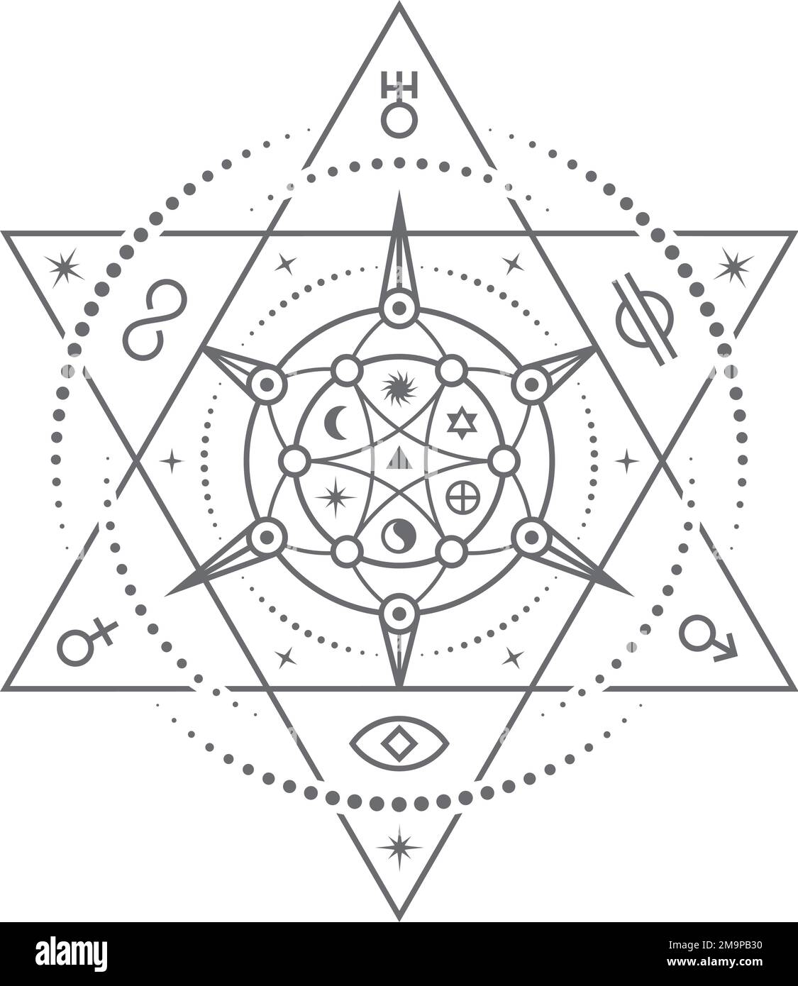 Spiritual ritual element. Ancient astrology sacred geometry Stock Vector
