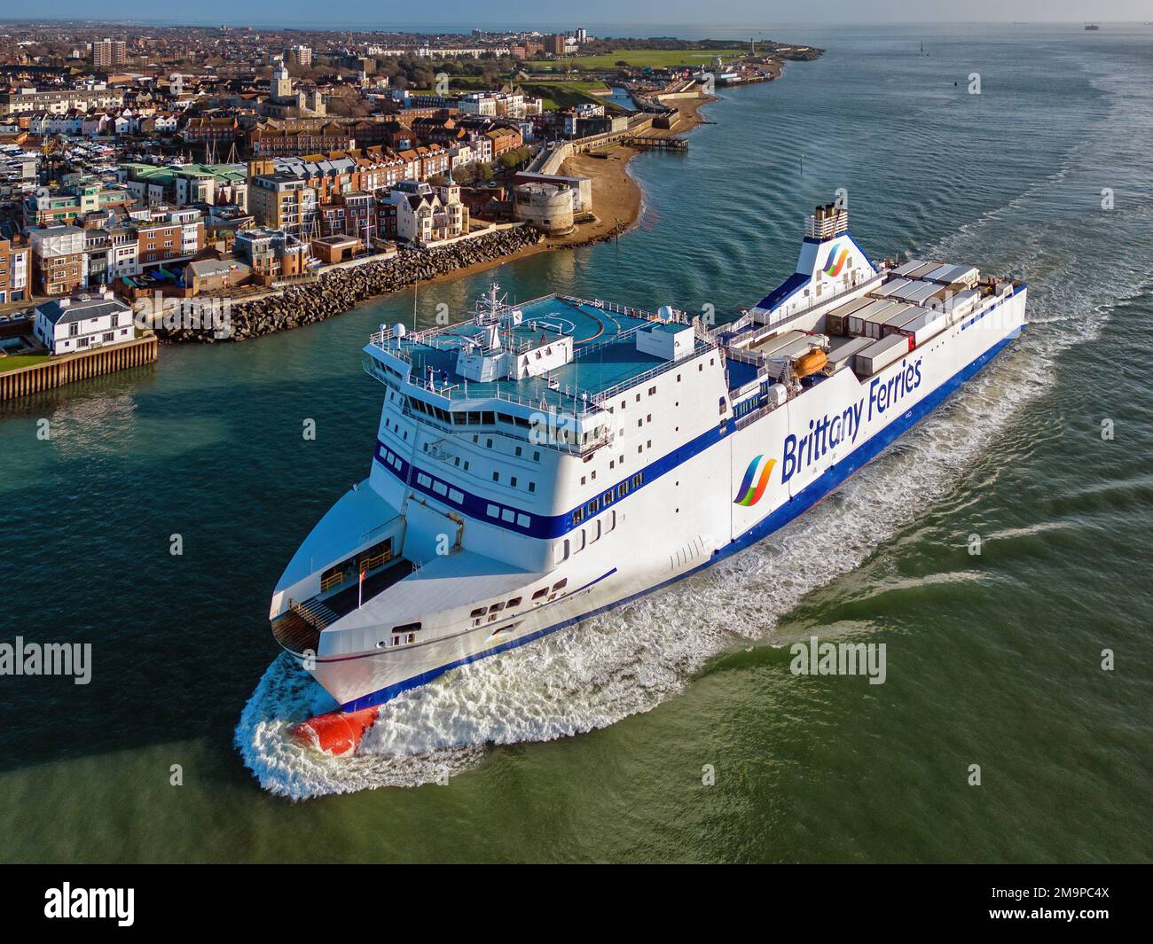 The French cross-Channel RO-RO ferry Cotentin operated by Brittany Ferries. Stock Photo