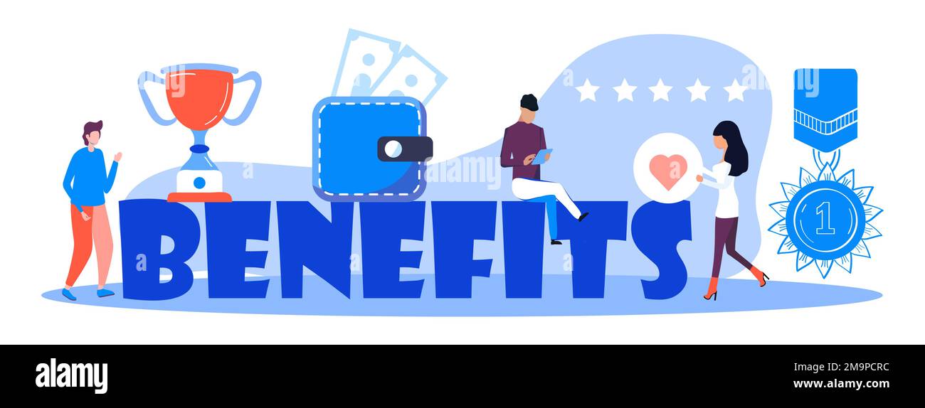 Benefits for worker, buyer. Employee, teamwork benefits package vector for web, UI, banner