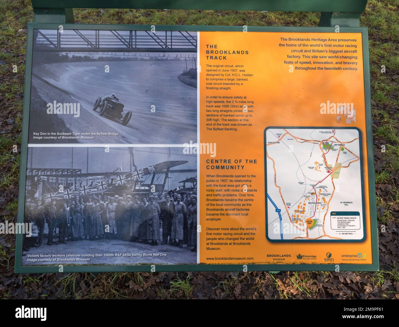 Visitor information panel for the historic banked race track at