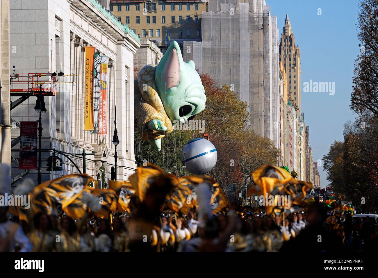 The Grogu or Baby Yoda balloon floats in the Macy's Thanksgiving Day Parade on Thursday, Nov. 24