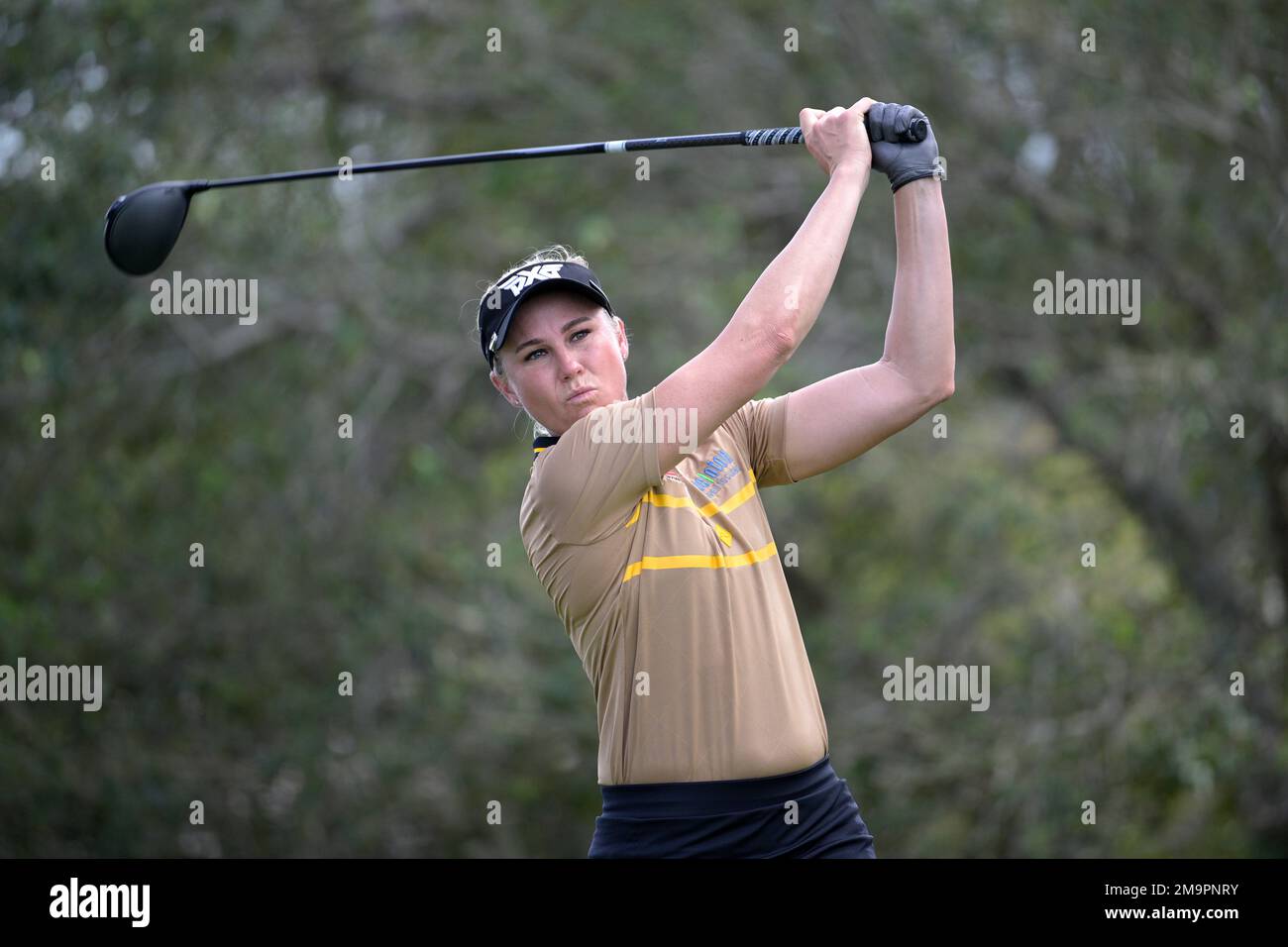 Ryann O'Toole watches after hitting her tee shot on the fifth hole ...