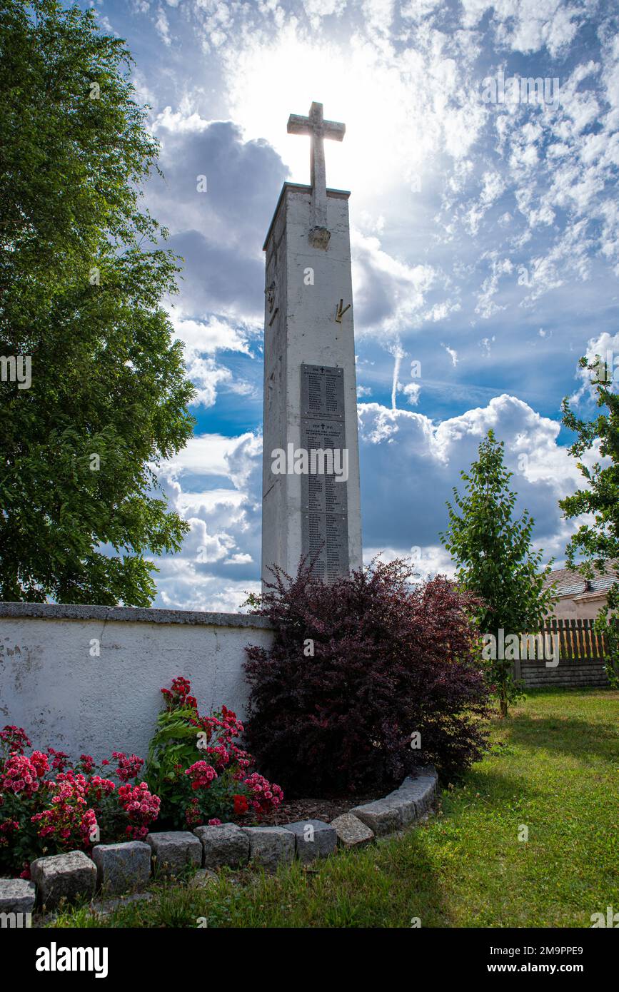 The monument to the fallen in world wars at daytime in Zlotniki, Opole Voivodeship, Poland Stock Photo