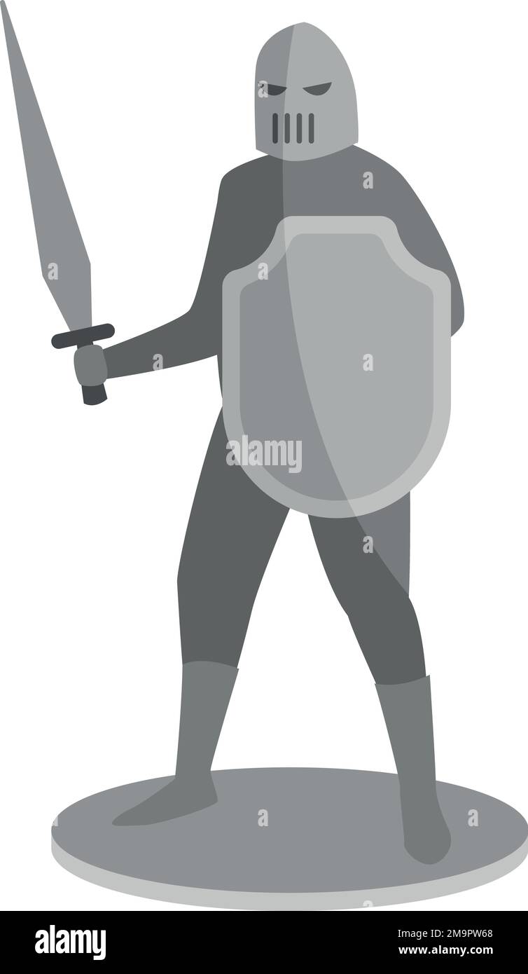 Knight plastic toy. Cartoon warrior with sword and shield isolated on