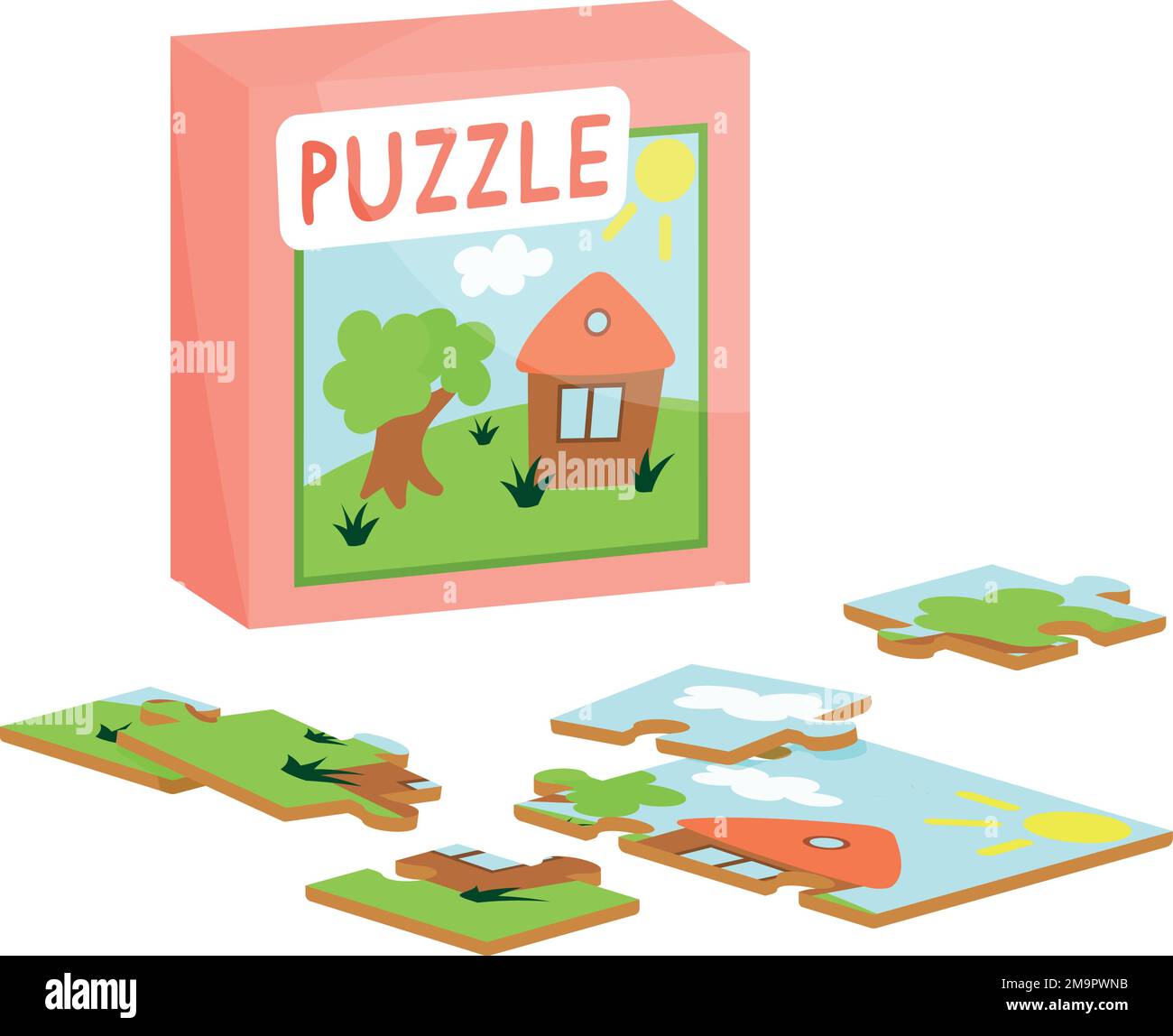 Jigsaw puzzle cartoon icon. Child image toy isolated on white background Stock Vector Image