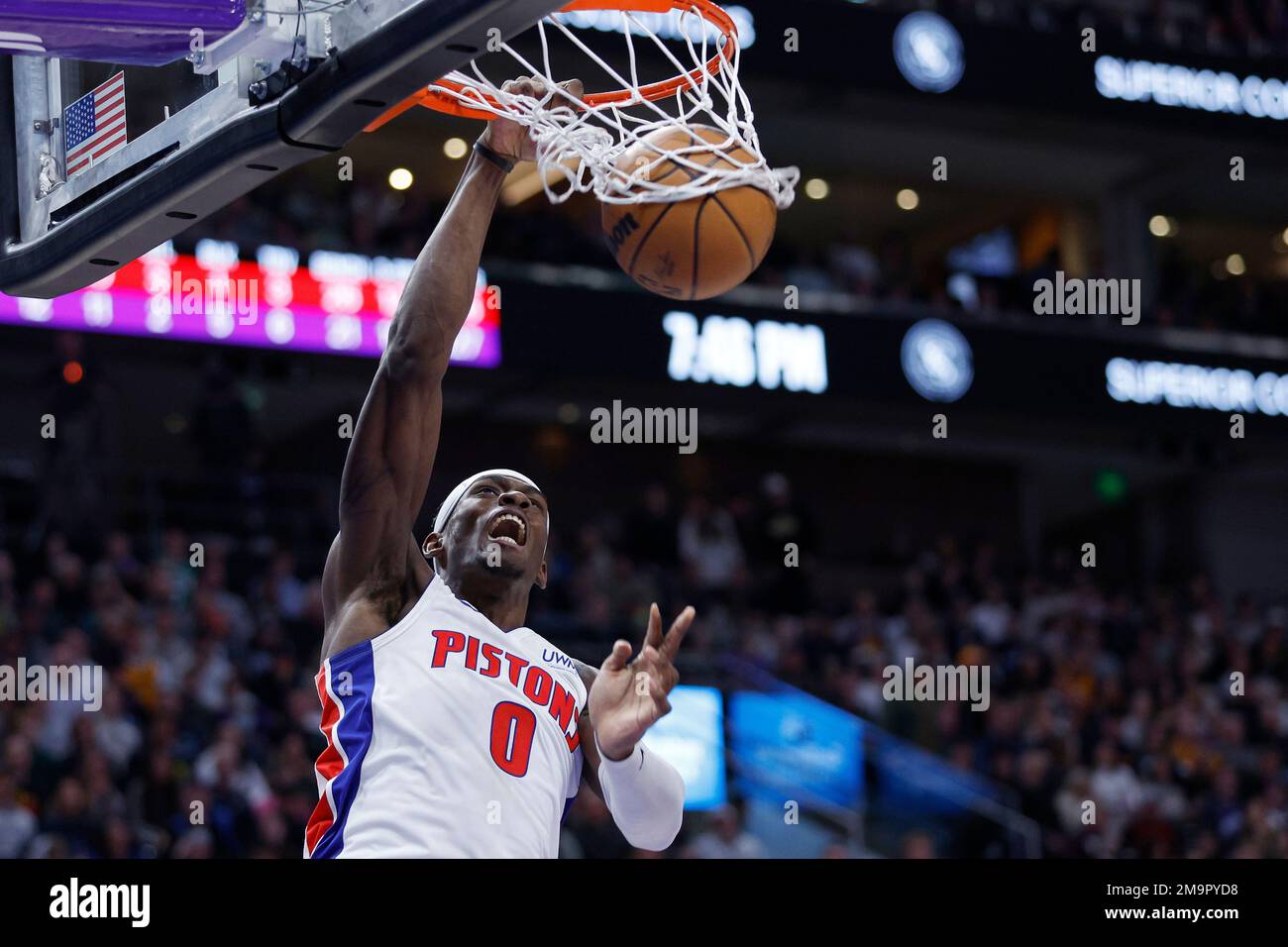 Detroit Pistons center Jalen Duren dunks during the first half of an NBA  basketball game against the New York Knicks, Tuesday, Nov. 29, 2022, in  Detroit. (AP Photo/Carlos Osorio Stock Photo - Alamy