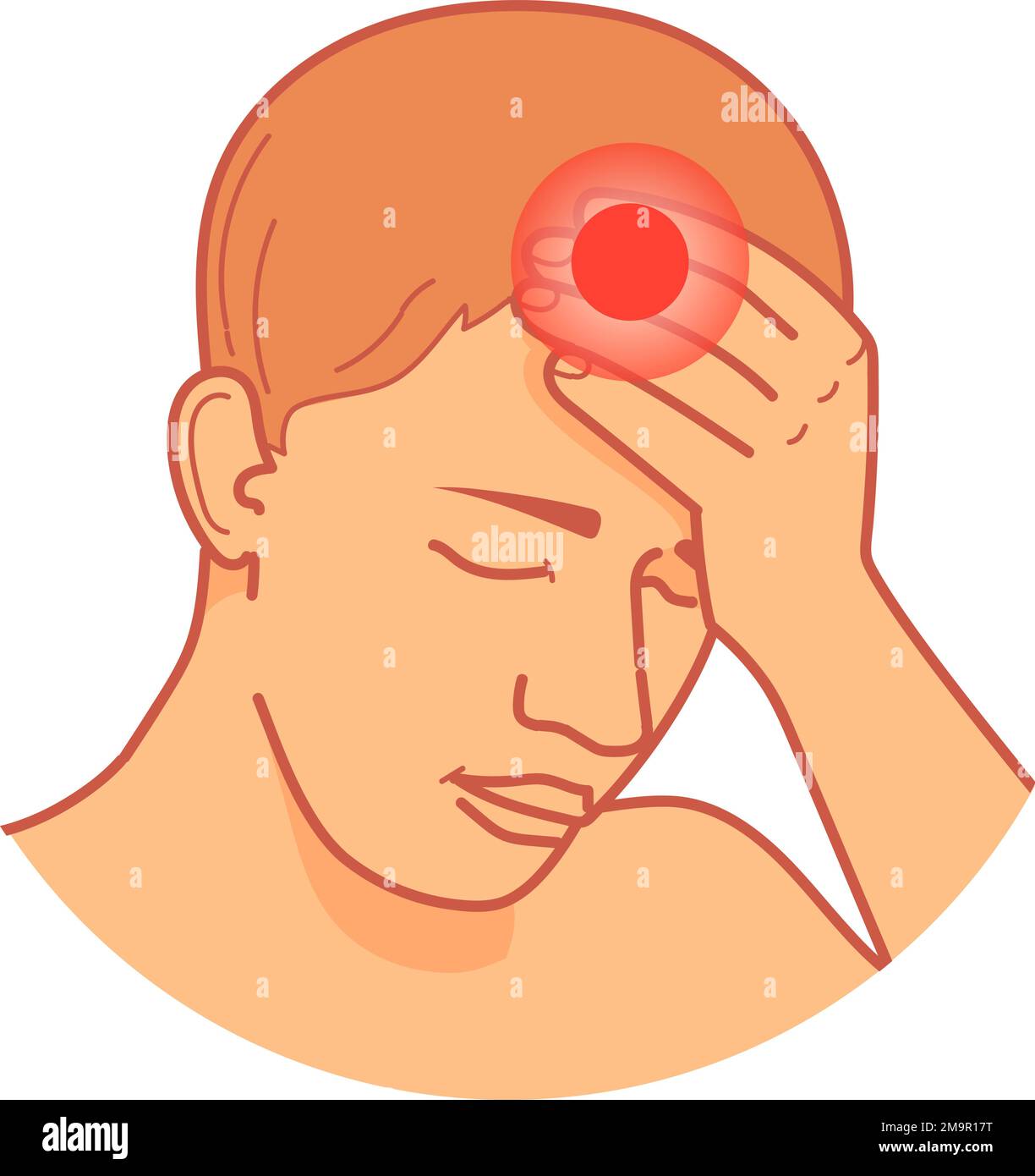 Headache round icon. Cartoon migraine. Head pain isolated on white