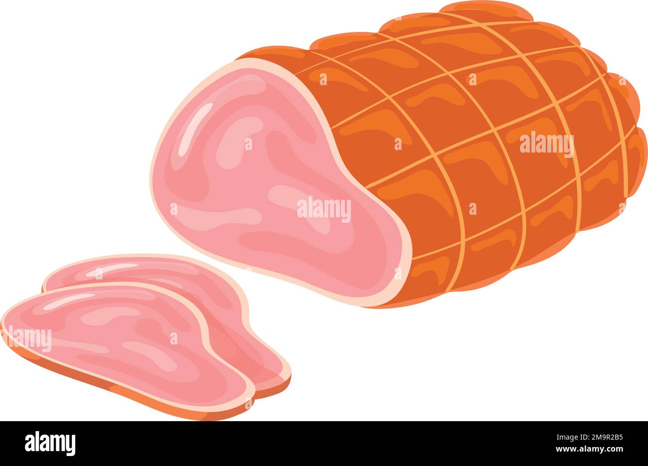 Smoked ham cartoon icon. Sliced cooked meat isolated on white