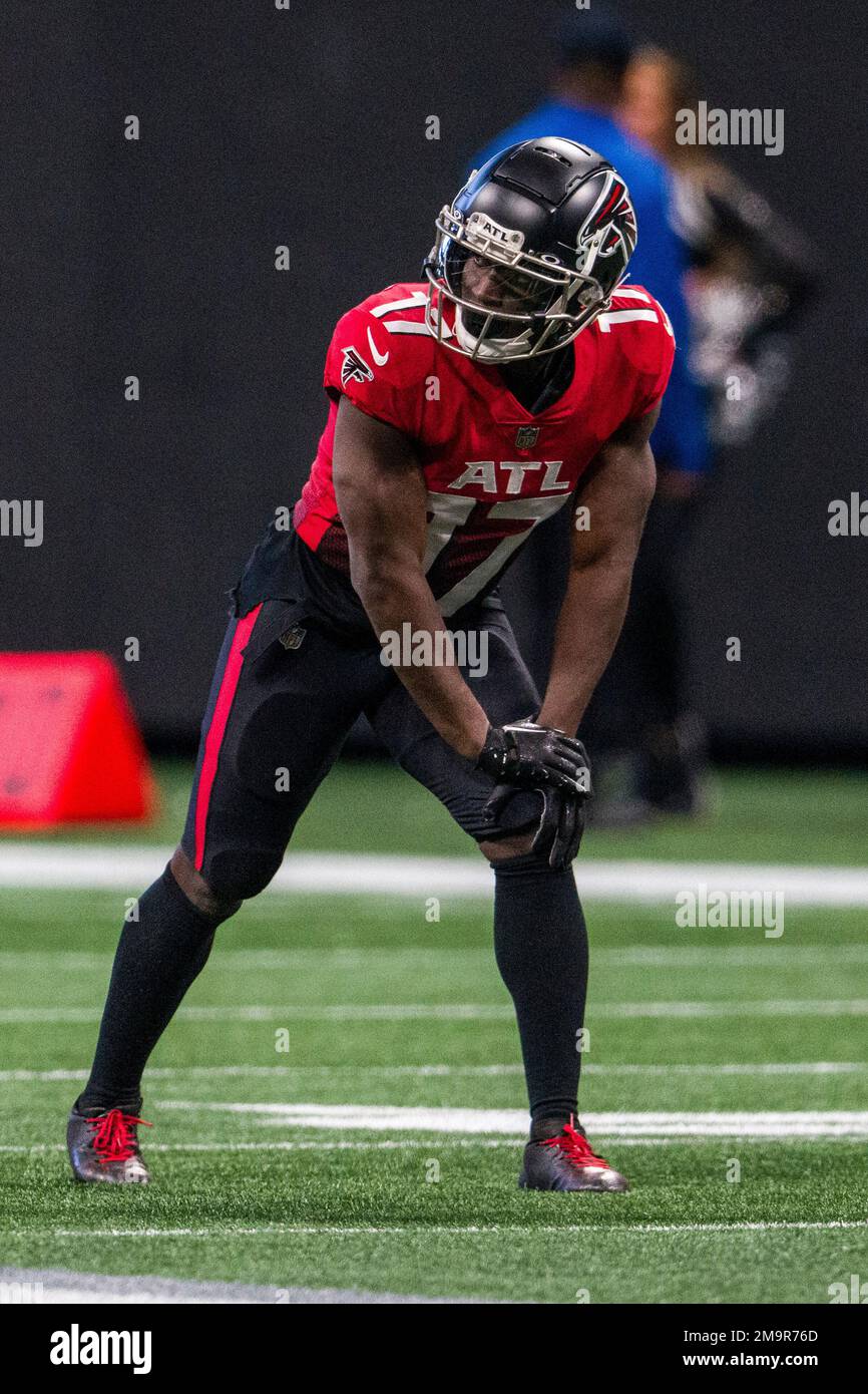 Atlanta Falcons wide receiver Olamide Zaccheaus (17) lines up during