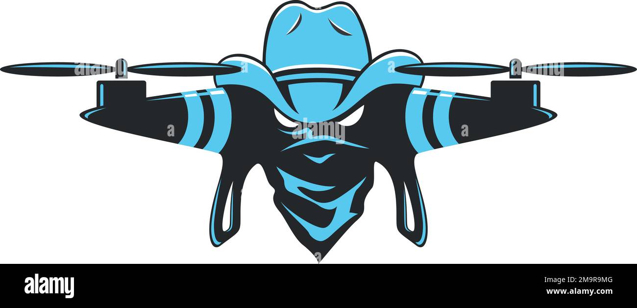 Fly Cam Mascot wearing Cowboy Hat and Face Mask Stock Vector
