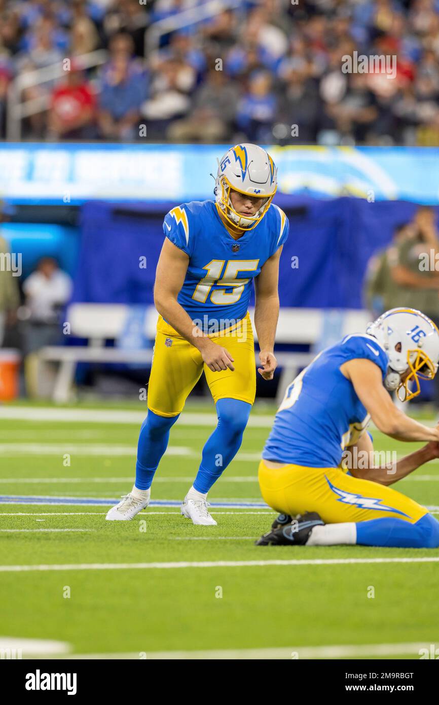 Los Angeles Chargers kicker Cameron Dicker (15) kicks a field goal