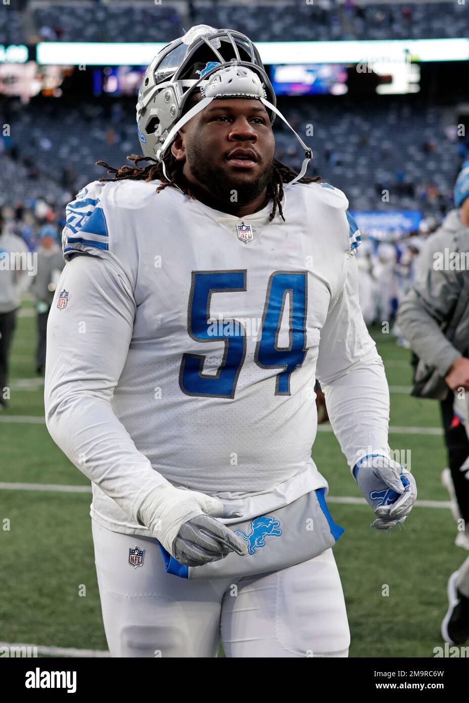 Detroit Lions defensive tackle Alim McNeill (54) walks off the field after  an NFL football game