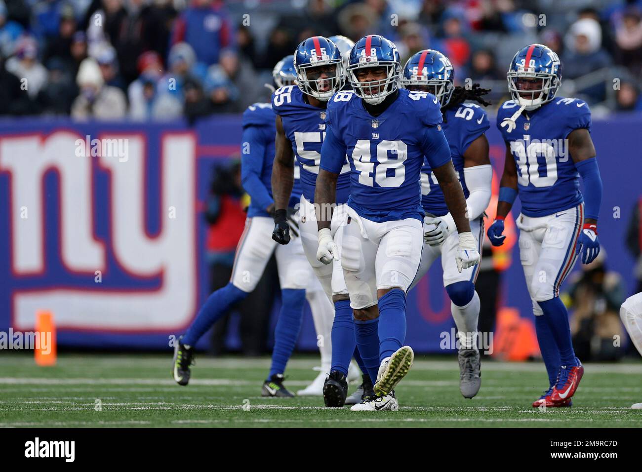 New York Giants linebacker Tae Crowder (48) reacts against the Detroit ...