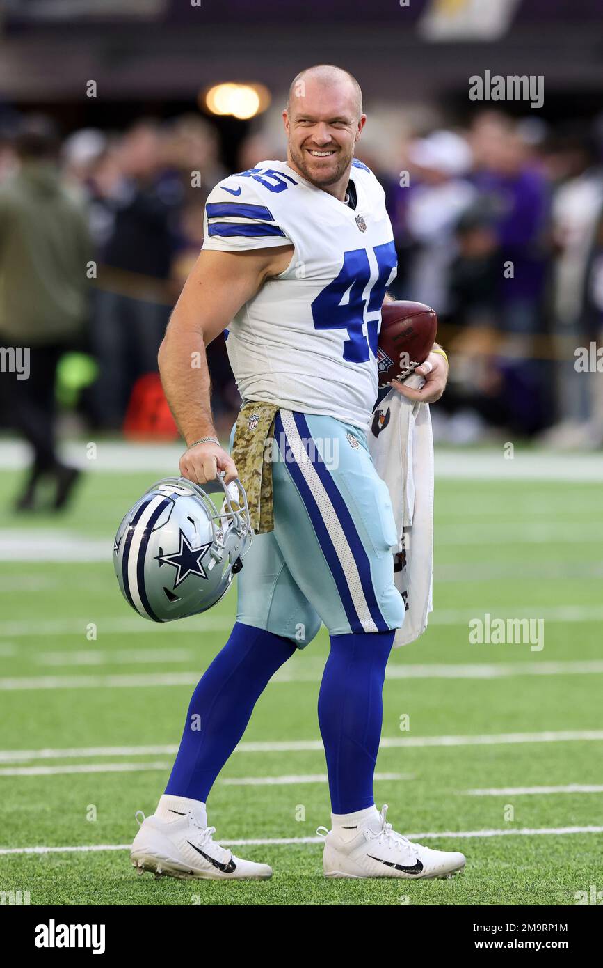 Dallas Cowboys long snapper Matt Overton (45) warms up before an NFL  football game against the Minnesota Vikings, Sunday, Nov. 20, 2022 in  Minneapolis. (AP Photo/Stacy Bengs Stock Photo - Alamy